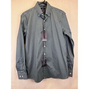 NWT Ben Sherman Men's button-up Medium blue/green and‎ gray check stretch